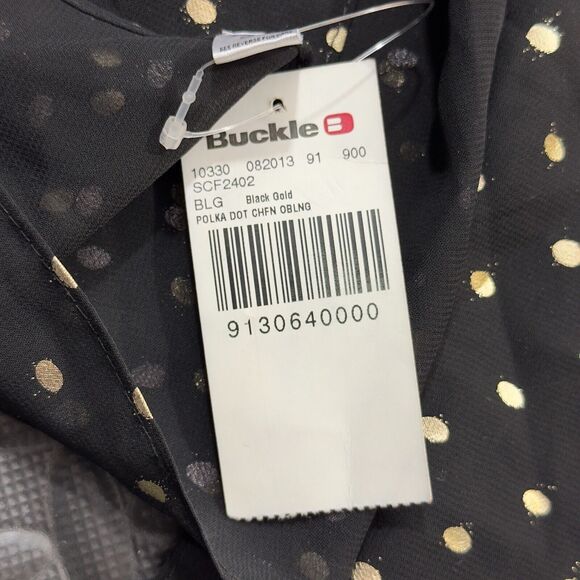 Buckle Womens Foil Polka Dot Scarf Black Gold Chiffon One Size 100% Polyester - Picture 5 of 6